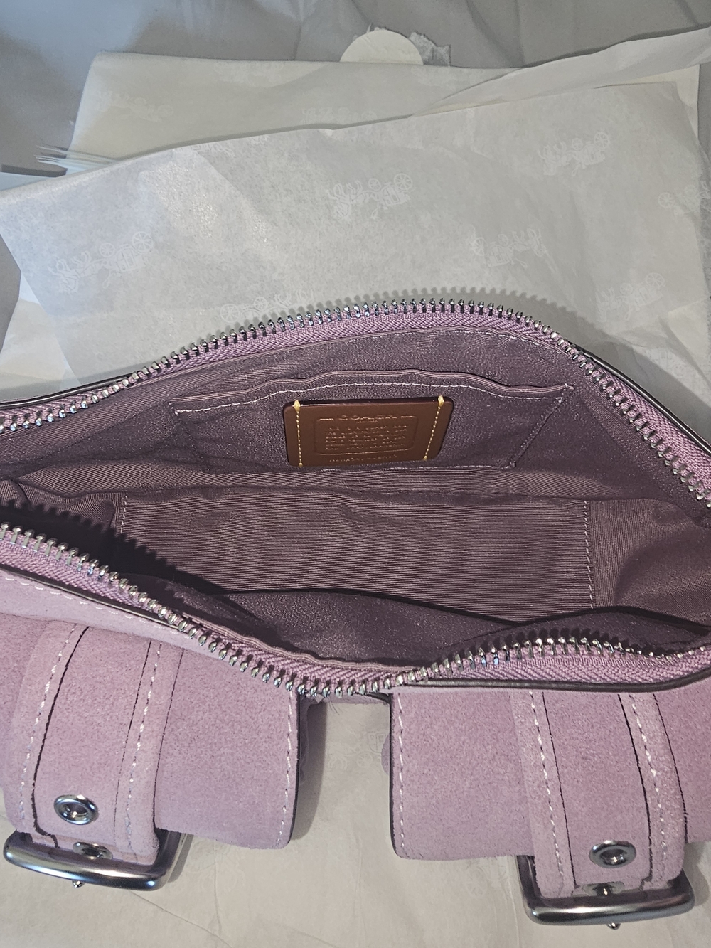 Coach NWT  Violet Suede Double-Pocket Crossbody Bag - Picture 3 of 4